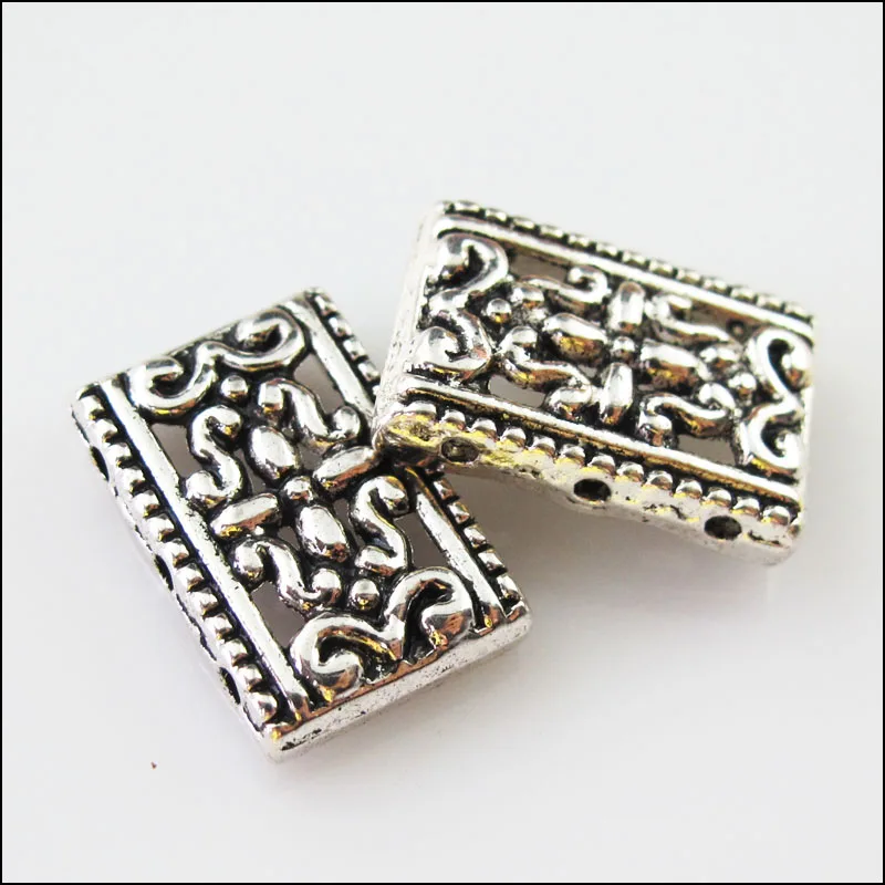 15 New Charms 2-2 Holes Flower Bar Spacer Beads Connectors 12x17.5mm Tibetan Silver Tone