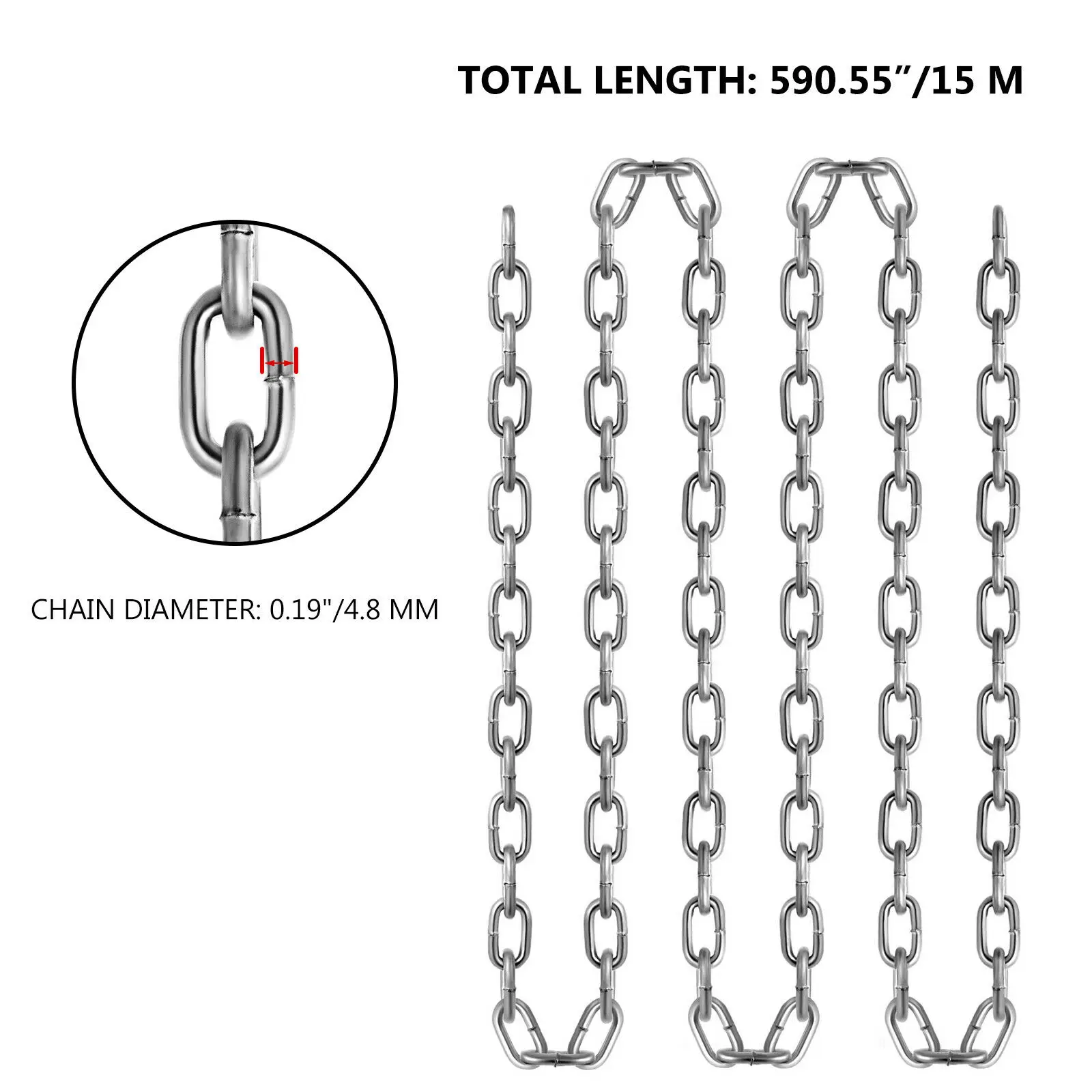 Catena di grado zincato VEVOR 3/16 "-3/8" x 20 '-150' bobina a prova di corrosione di grado 30 per la registrazione di binari agricoli e di protezione