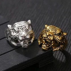 Punk Style 1 Piece  Men's Ring Women and Men Retro Hip Hop Tiger Head  Ring Animal Pattern Open  Finger Ring Fashion Jewelry