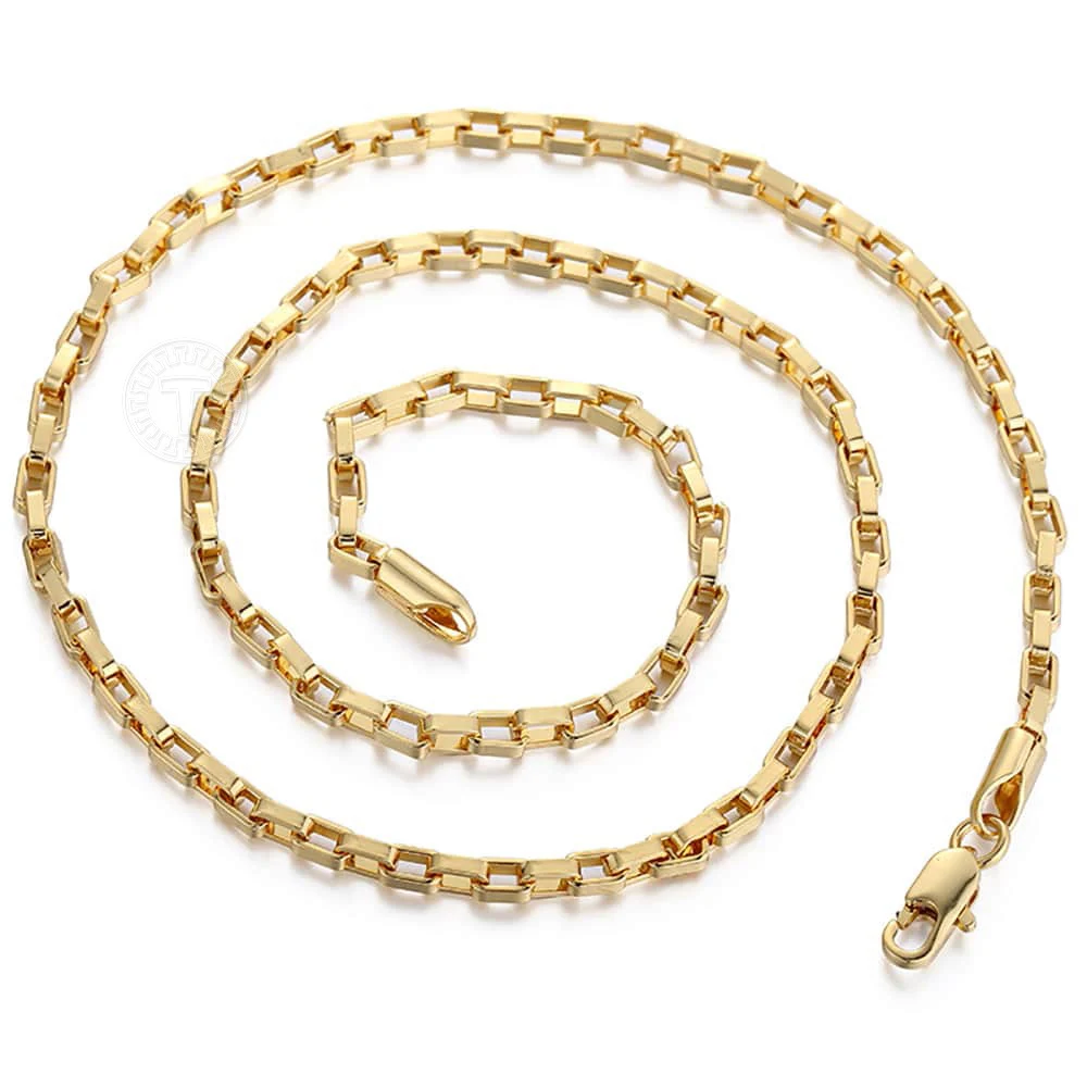 Fashion 3mm Mens Womens Necklace Chain Open Box Link Gold Color Necklace Wholesale Dropshipping Jewelry 18-24\