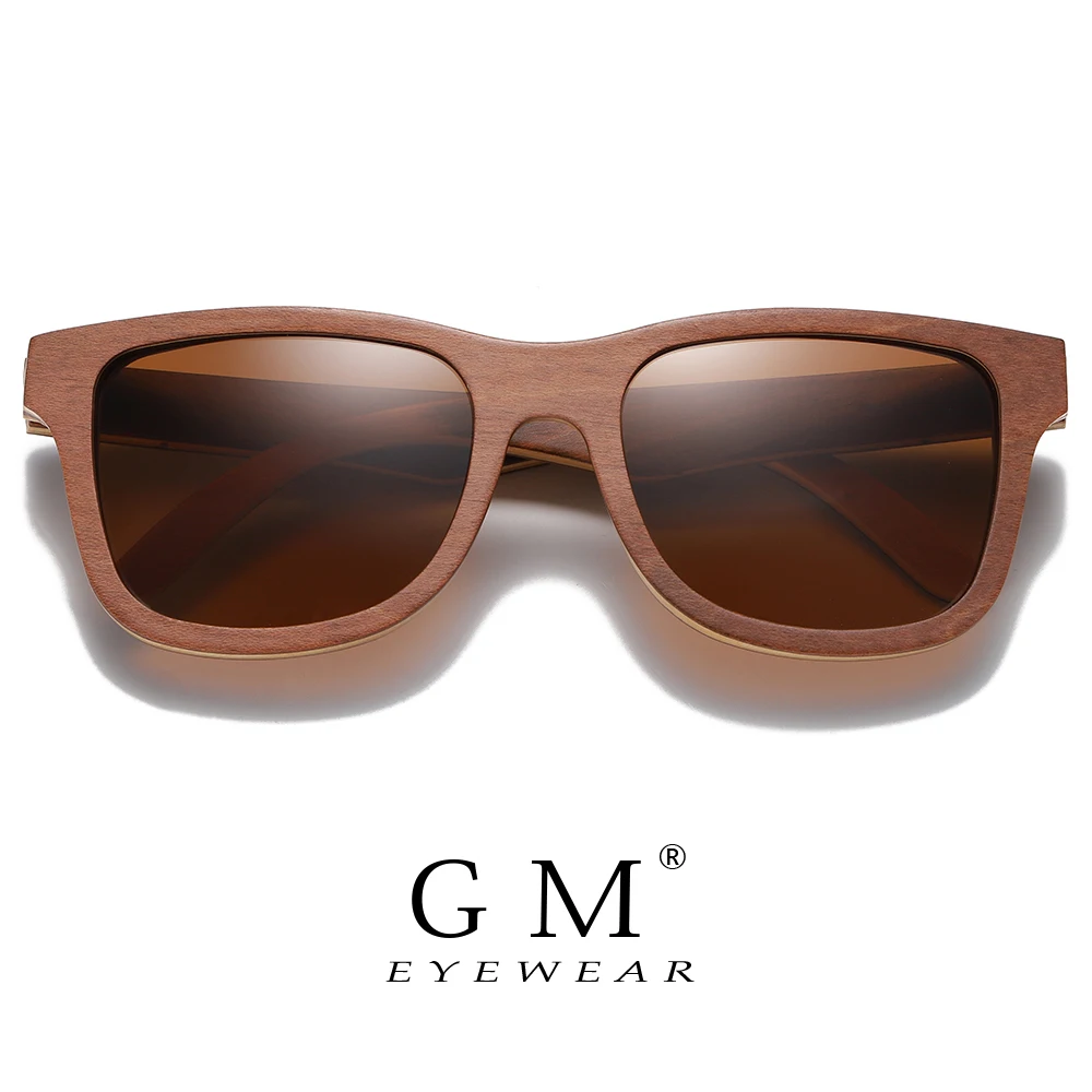 GM Brown Skateboard Wood Sunglasses Polarized Mirror Lens Men Women Bamboo Sun Glasses Dropshipping S832