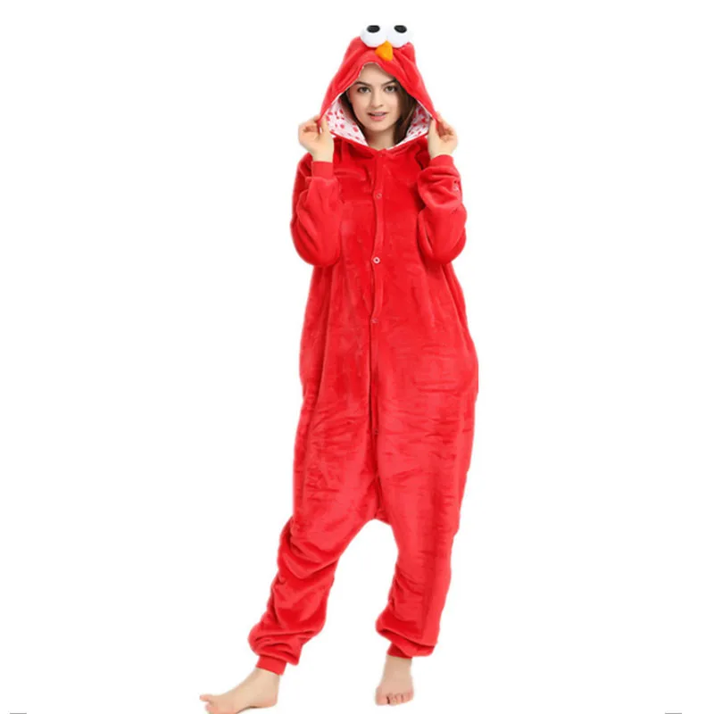 Kids Cute Blue Kigurumi Women\'s Onesie Cartoon Cookie Monster Loose Christmas Home Party Red One Piece Pajamas Pajamas