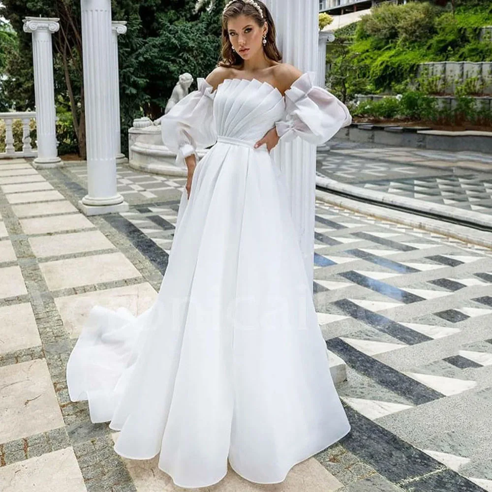 SoDigne Boho Wedding Dresses With Detachable Puff Sleeves Beach Bride Dress Sexy Organza Princess Wedding Gowns Plus Size