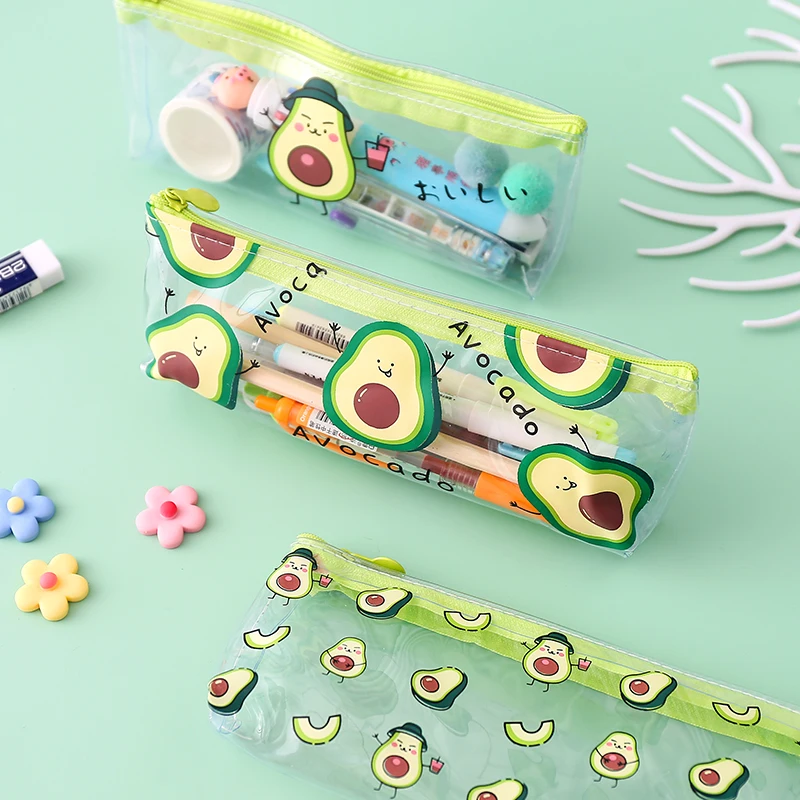 Cute Fruit Pencil Case Avocado Pattern School Pencil Box Chidren Pencil Case Transparent Pencil Bags School Supplies Stationery