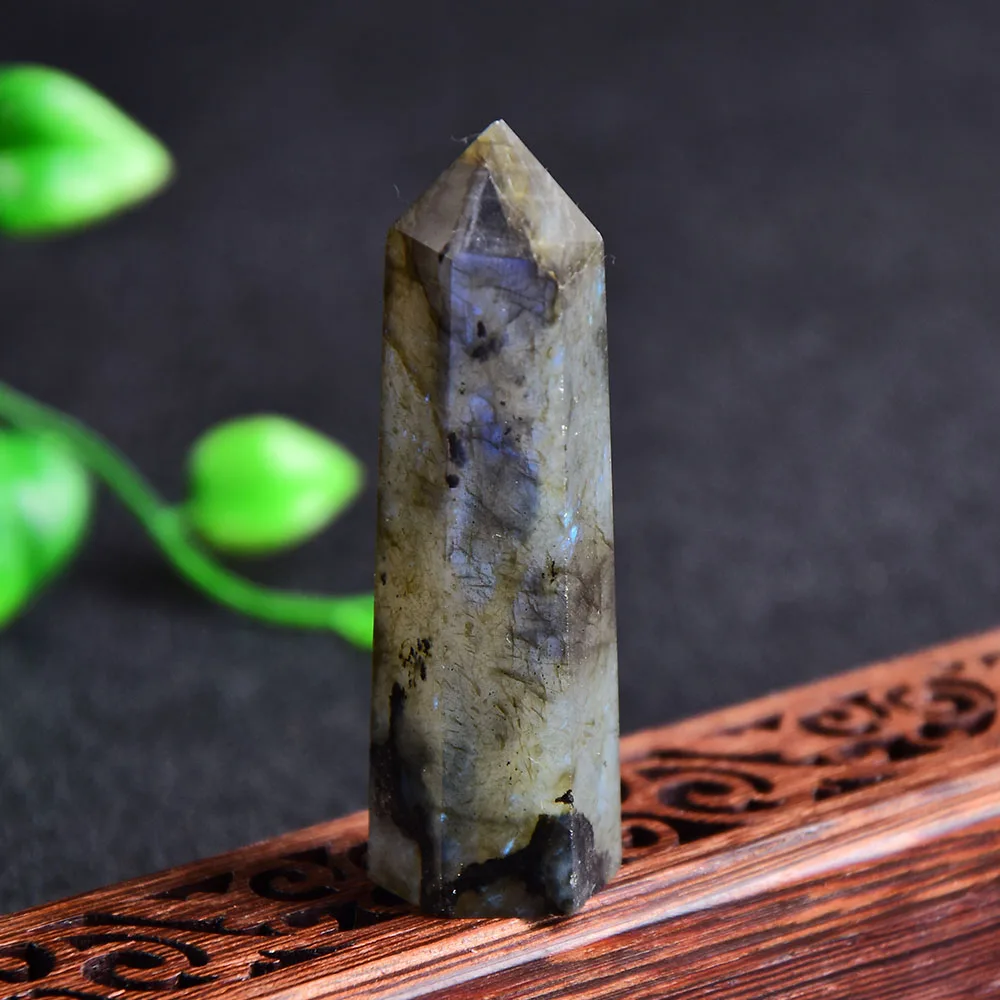 Natural Crystal labradorite Quartz Point Healing Stone Hexagonal Prisms 50-80mm Obelisk Wand Treatment Stone DIY Gift 1PC