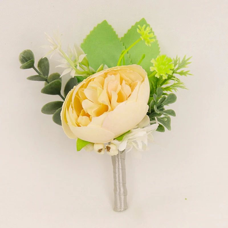 Meldel Boutonnieres 신랑 들러리 손목 Corsages 꽃 웨딩 브로치 신랑 Boutonniere 실크 로즈 소녀 손목 Corsage