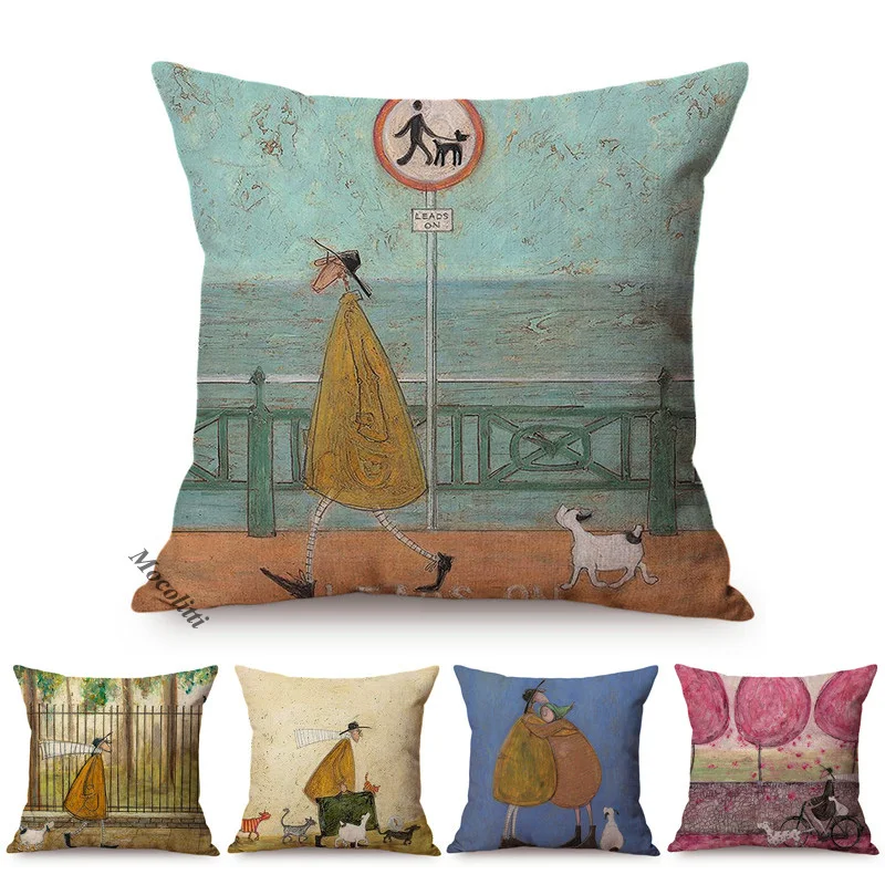 Nordic Hand-Painted Abstract Cartoon Cushion Cover Men and Dog Autumn Daily Harmony Home Decoration Throw Pillow Case Cojines