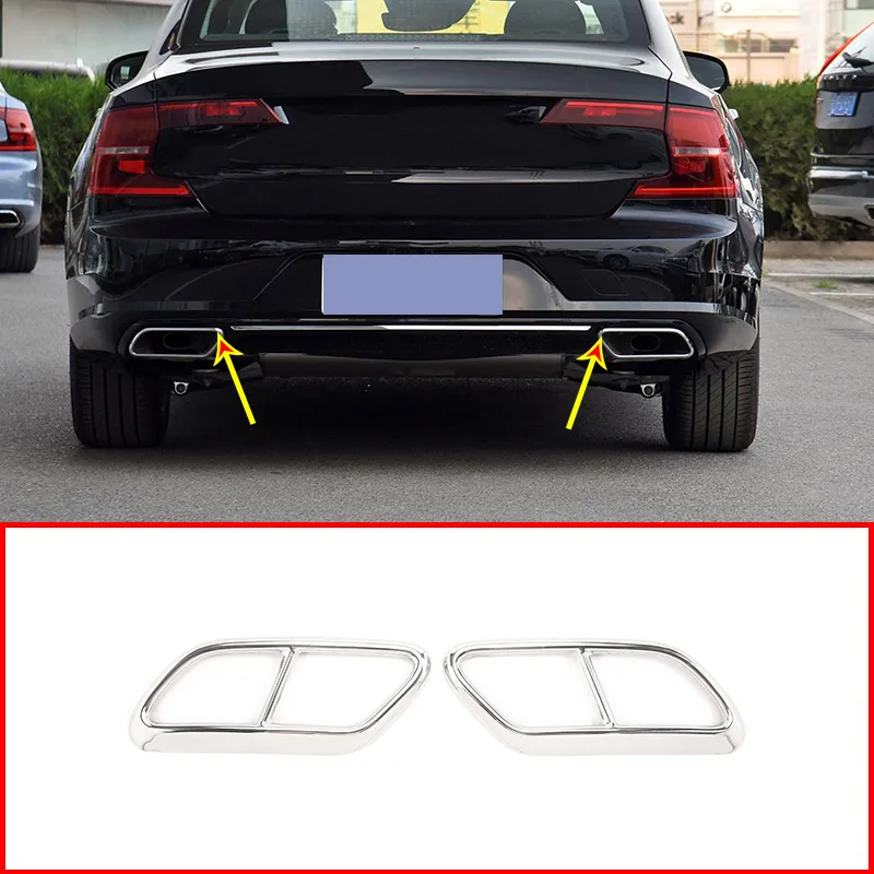 For Volvo S90 2017 2018 Stainless Steel 2 Pcs Car Exhaust Pipe Tail Throat Decor Frame Trim Cover Liner Accessories