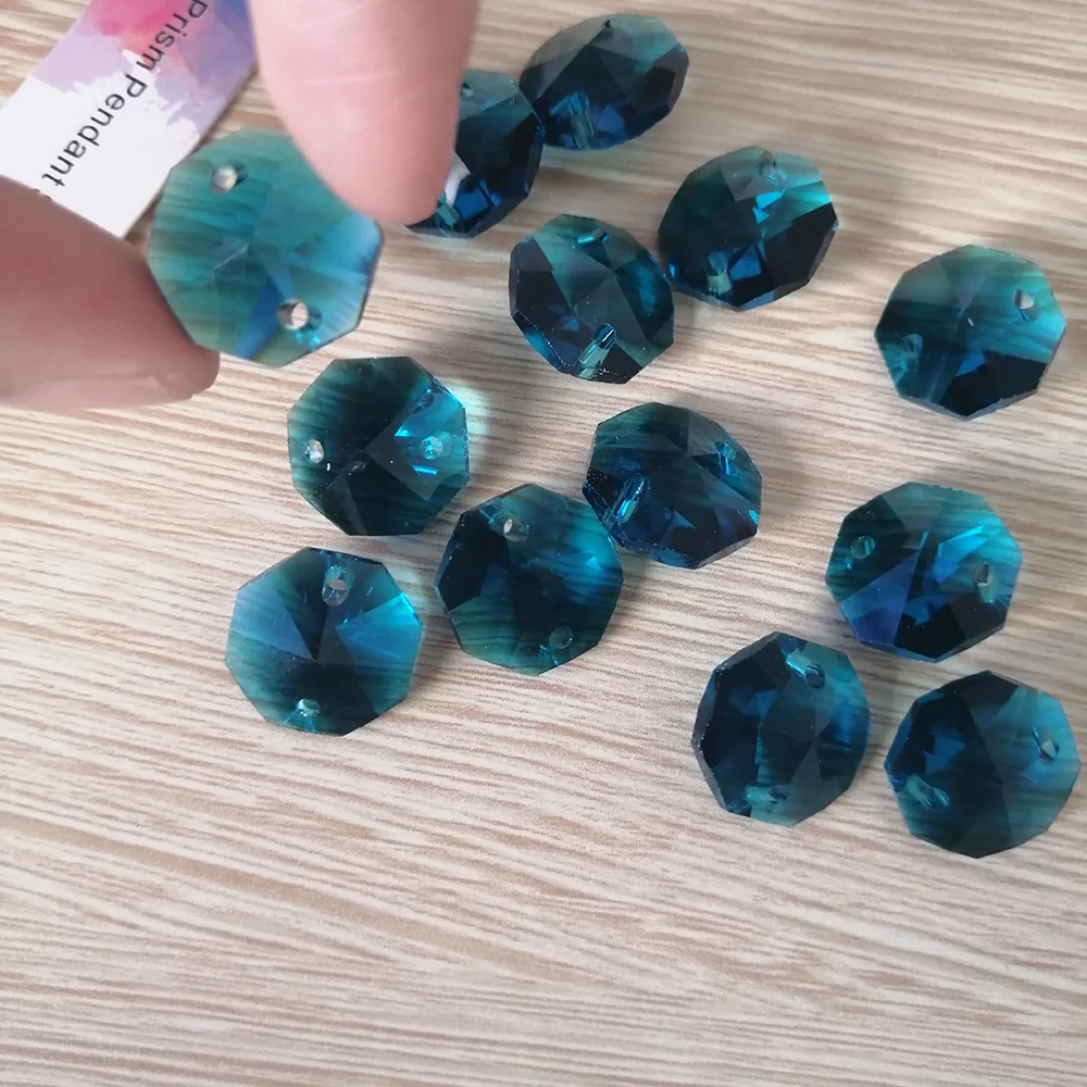 

Camal 20pcs Malachite Blue 14mm Crystal Octagonal Loose Beads Two Holes Prisms Chandelier Lamp Part Wedding Centerpiece Hanging