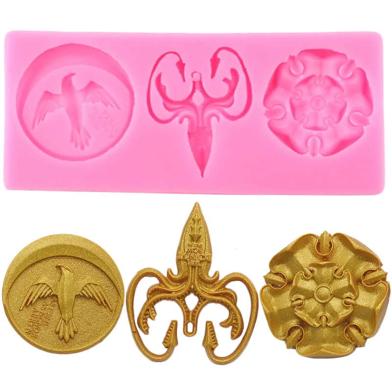 Lion Wolf Dragon Silicone Mold Deer Fish Bird Fondant Molds Cake Decorating Tools Family Emblem Cupcake Chocolate Candy Moulds