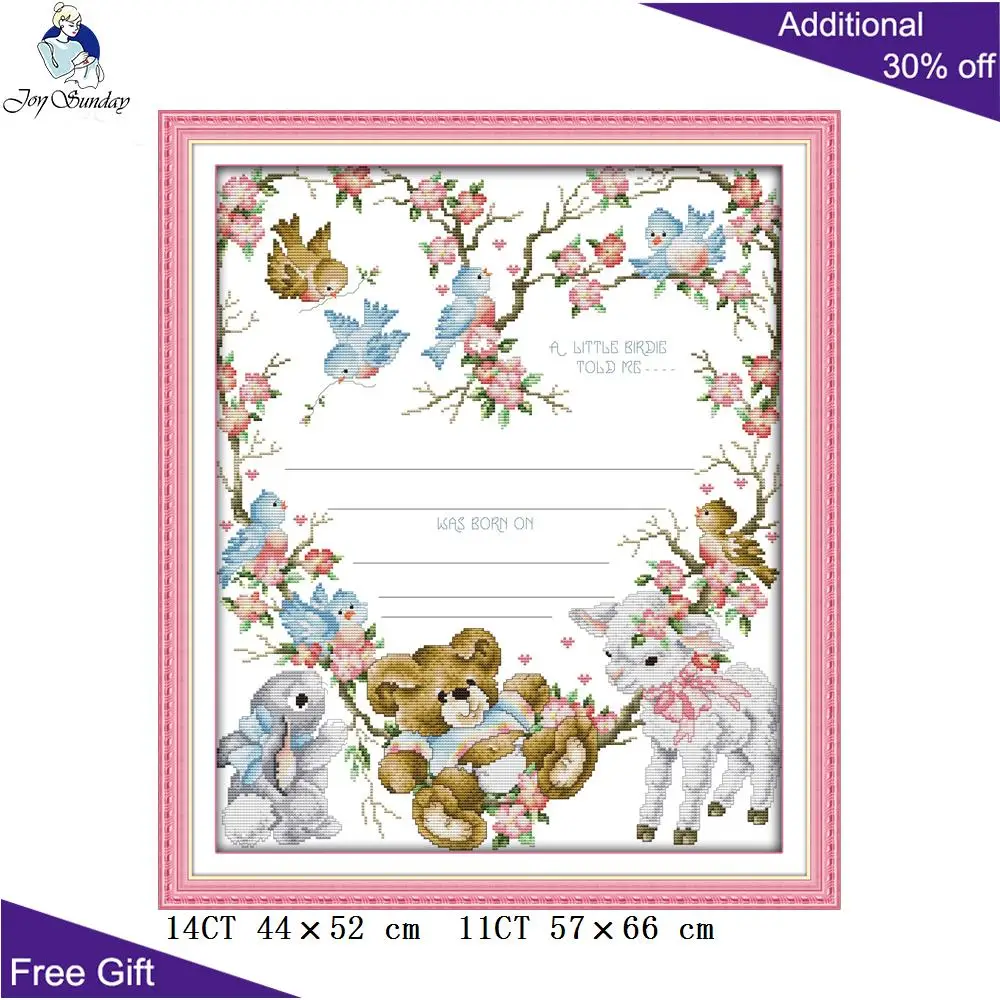 Joy Sunday-Printed Embroidery Baby Cross Stitch, Counted and Stamped, Home Decor, Birth Baby, K907(3), 14CT, 11CT
