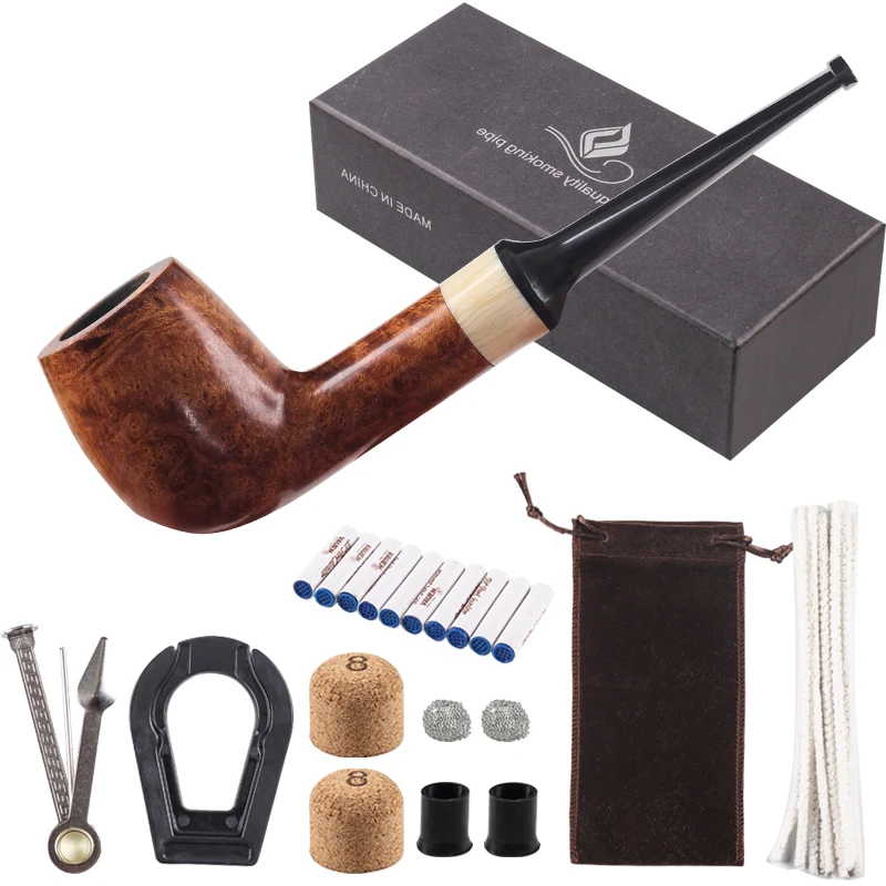 New High Qulity 1set Straight Briar wood Tobacco Pipe Handmade Smoking Pipe Men's Gadget p8671