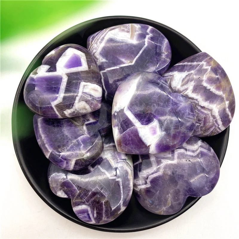 

1PC High Quality Natural Dream Amethyst Heart Shaped Stone Crystal Hand Carved Palm Love Healing Gemstones for Gift Home Decor