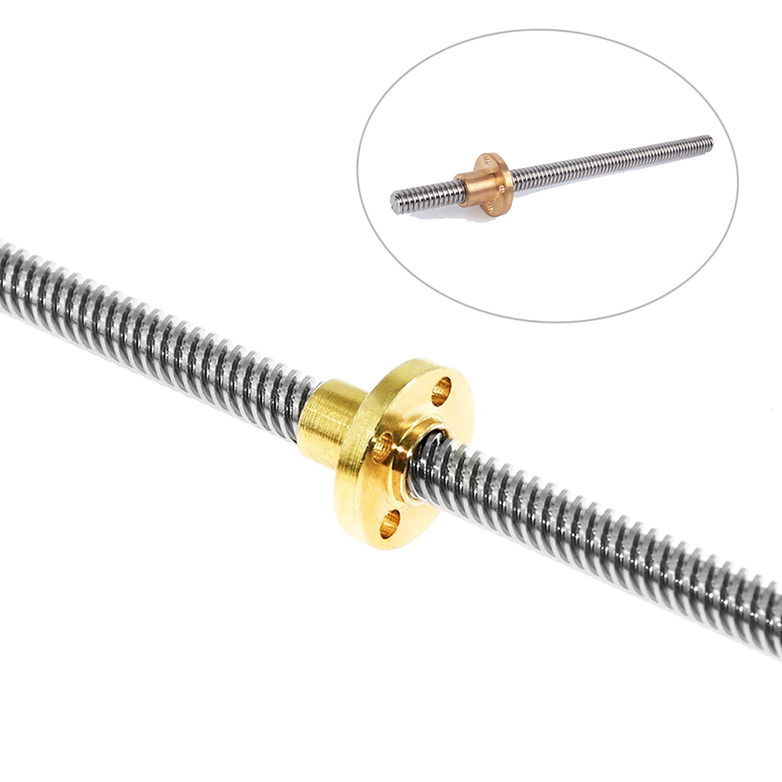 T8ตะกั่วสกรู Trapezoidal Rod Lead CNC 3D เครื่องพิมพ์1/2/4/8/10/12/14มม.ความยาว100มม.200มม.250มม.300มม.350มม.400มม.ทองแดงถั่ว