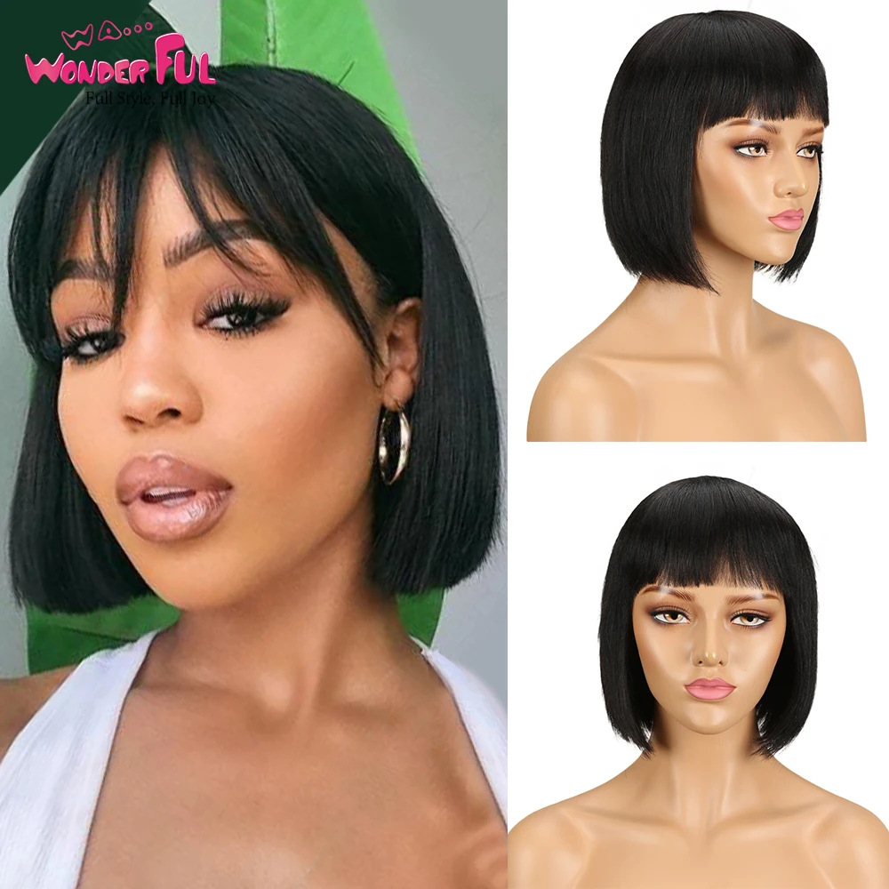 Wonderful Short Bob Wigs TUQ Natural Purple Color Brazilian Remy Human Hair Wigs Pixie Wigs Machine Made Wigs Natural Blue