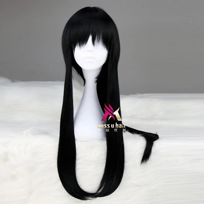 new Synthetic Long Black D.Gray-man Yu Kanda Cosplay Wig halloween party Hair With One Ponytail Male Wigs Bangs+wig cap