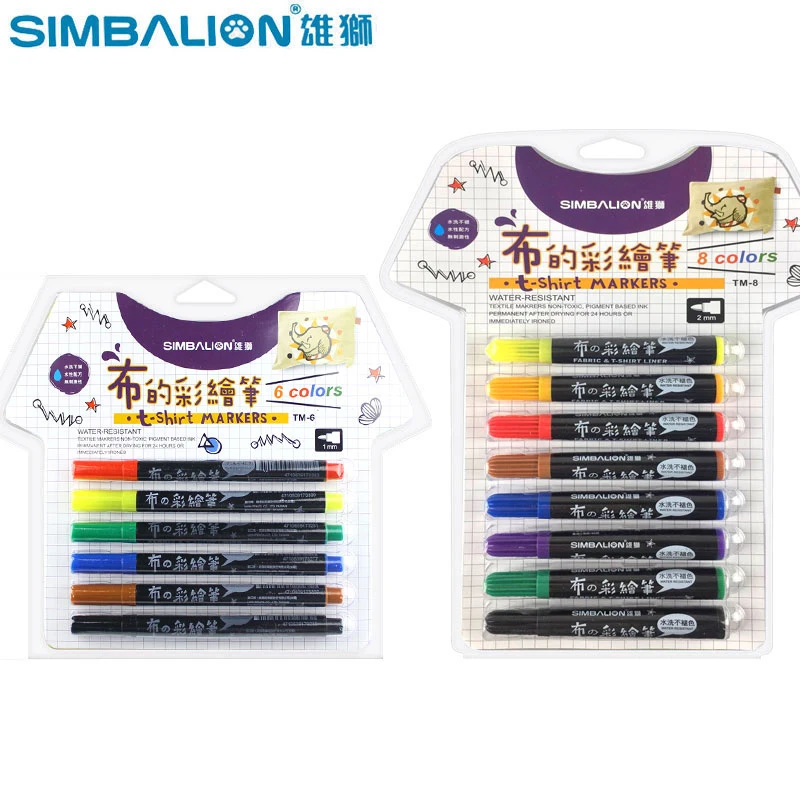 

Simbalion 1.0mm/2.0mm Fabric T-shirt Liner Textile Permanent Art Marker Set Cloth Paint Color DIY Design for Artist Stationery