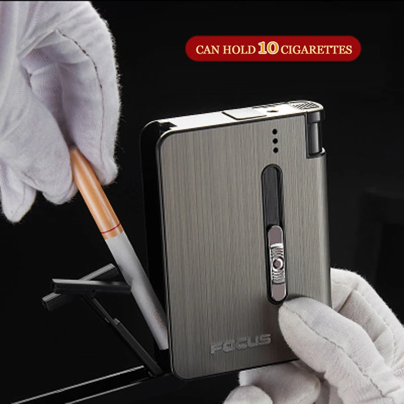 2in1 Automatic Cigarette Case Can be Installed Lighter 10pcs Cigarettes Capacity Metal Box Best Gifts Gadgets for Men