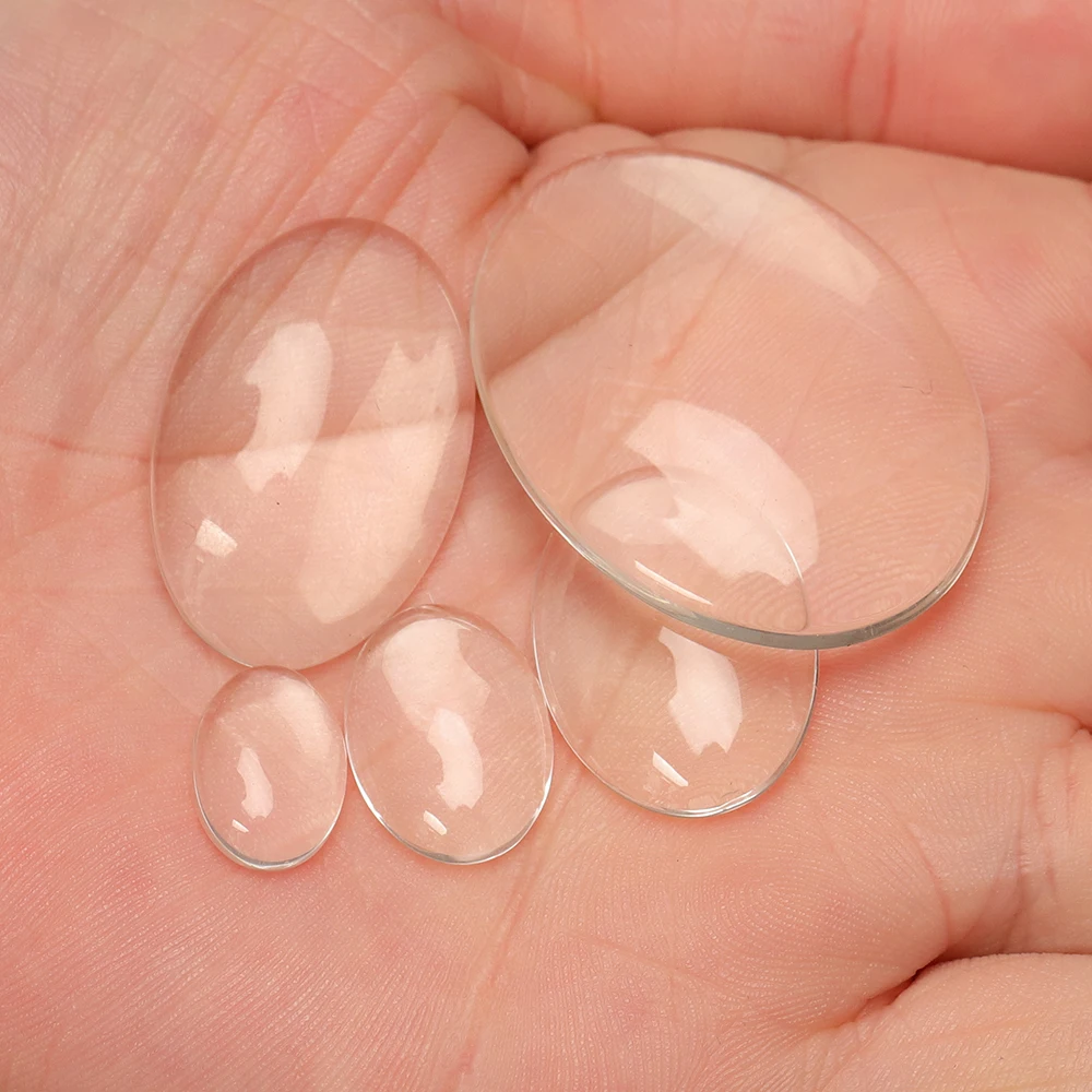50pcs Clear Glass Cabochon For DIY Jewelry Making 10-25mm Round Oval Square Transparent Cameo Flat Back Patch Accessories