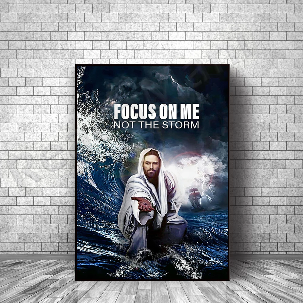 Focus on me instead of storm Jesus frameless poster, retro home decoration printing art gift