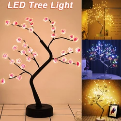 Fio de cobre com led para decoração noturna, formato árvore, com interruptor sensível ao toque, lâmpada de mesa decorativa d30