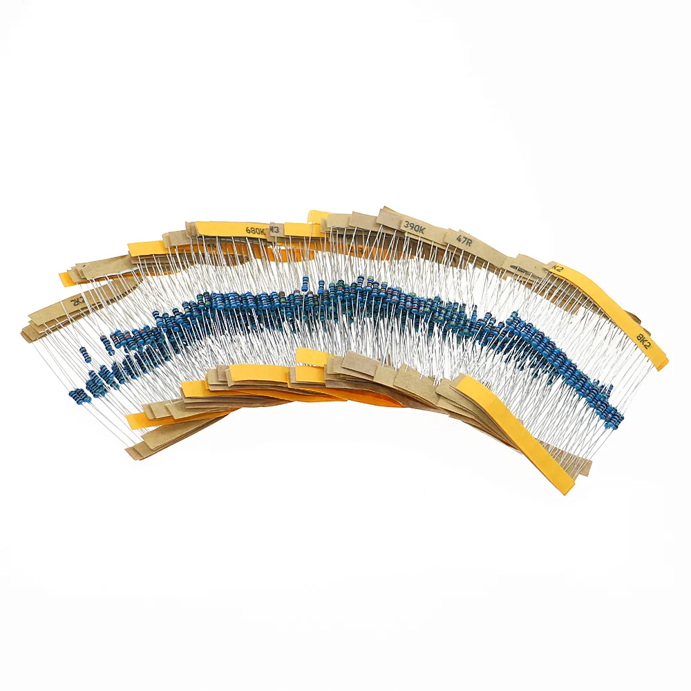 500pcs/lot 50 values x 10pcs 1/4W 0.25W 1% Metal Film Resistor Assortment Kit Set 1ohm-10M ohm resistor samples kit