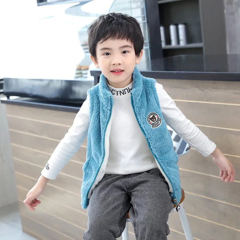 

Children Fleece Sleeveless Coat Boys Double Velvet Vest Jackets Baby Teenageers Thick Thermal Outerwear Parka Liner Size 110-170