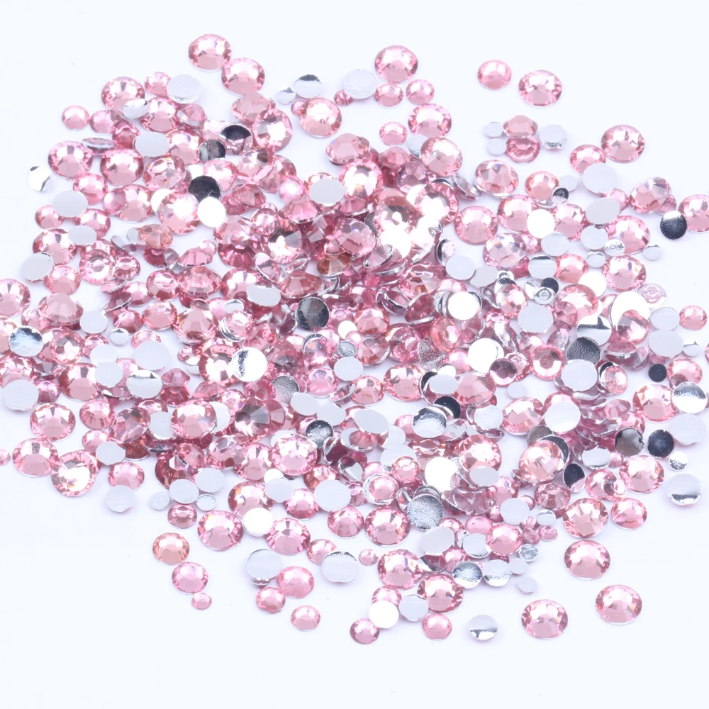 Pink Glue On Resin Rhinestones 2-6mm Round Flatback Non Hotfix Diamonds Appliques For Craft Wedding Dress DIY Decoration