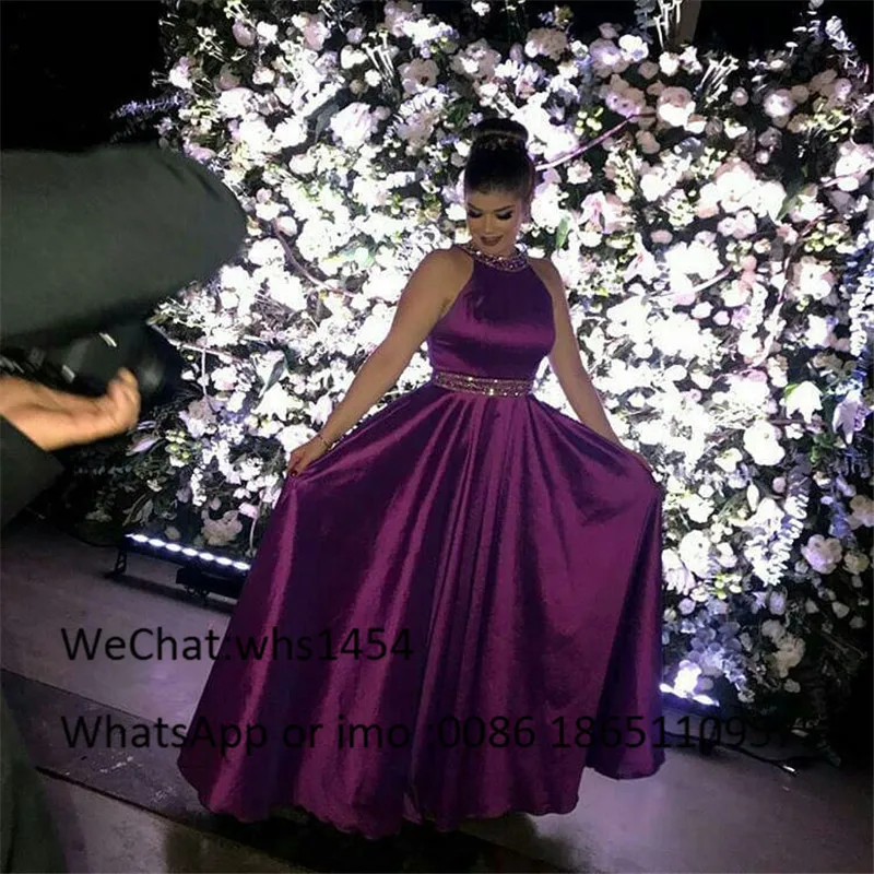 Mbcullyd Beaded Long Prom Dresses 2023 Sexy Backless Evening Party Dress For Women Modest Halter Neck Purple robe de soiree