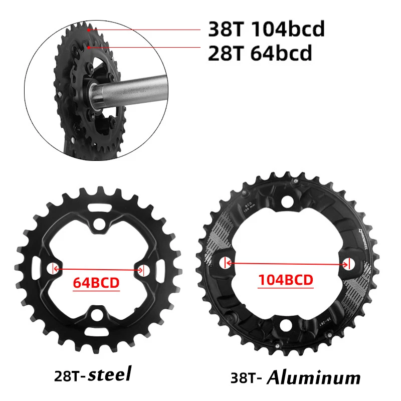 Prowheel-64/104bcdダブルチェーンリング2*10/11スピードmtbバイク