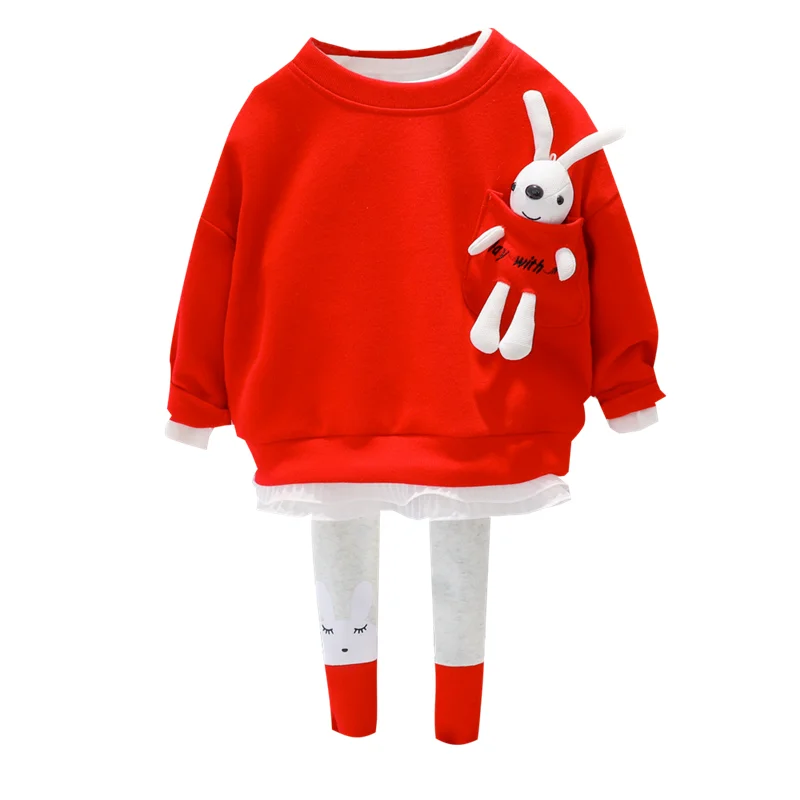 Baby Girls Clothing Sets Kids Casual Clothes Lace Cartoon Rabbit T Shirt Pants Toddler Infant Children Vacation Costume