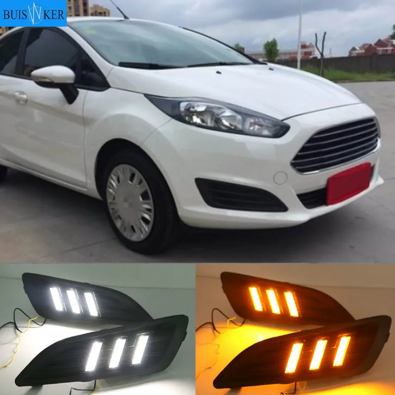 

1Pair for Ford Fiesta 2013 2014 2015 2016 LED Daytime Running Light LED DRL Fog lamp cover Yellow Turning signal Lights