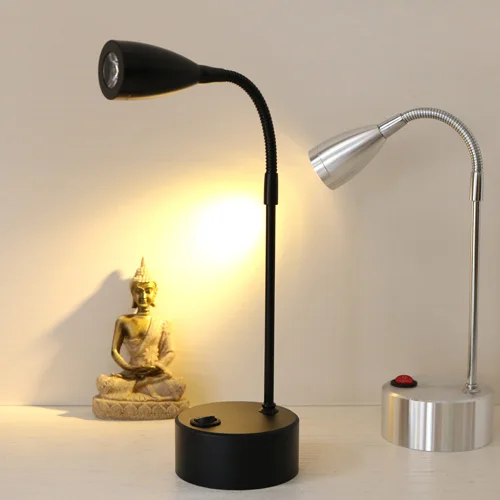 

Cordless 3W LED Portable Picture Light Battery-Powered Lamp Button Flexible Pipe Silver/Black Shell Cabinet