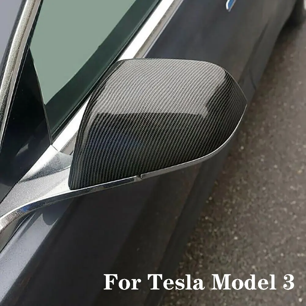 

For Tesla Model 3 2017-2022 Black Carbon Fiber Side Rearview Mirror Cover Trim 2Pcs