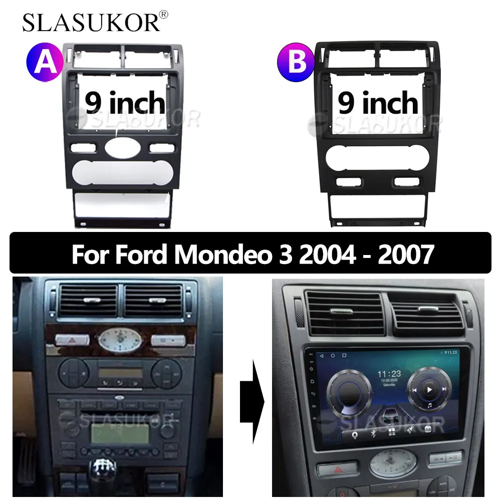 9 INCH Fascia fit For Ford Mondeo 3 2004 2005 2006 2007 Cable ABS Stereo Panel Dash Mounting Installation Trim Kit Frame Bezel