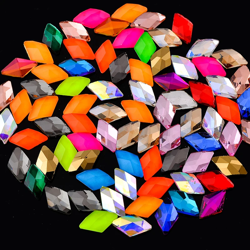 21 Neon Colors 6x10mm Rhombus Nail Rhinestone Crystal Stone Flatback Manicure Nail Art Decoration Charms Gem Jewelry Accessories