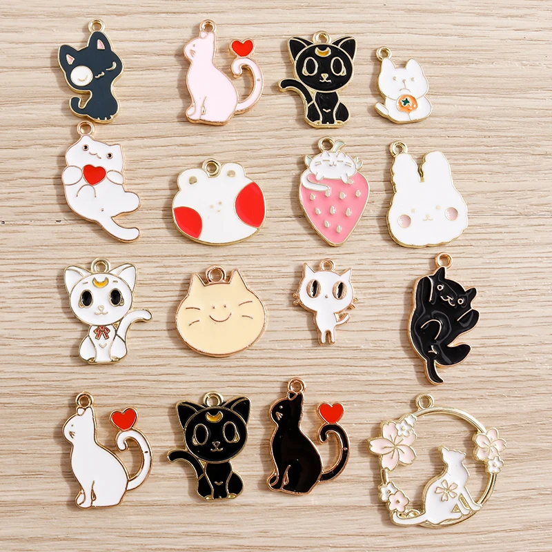 10 teile/los Cartoon Tier Katze Emaille Charms für Schmuck Machen Nette Tropfen Ohrringe Anhänger Halsketten DIY Schlüsselbund Handwerk Liefert – Detail 2