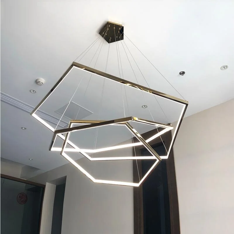 Golden luxury LED living room chandelier stainless steel geometric hexagonal lamps Nordic modern designer decorative lamps