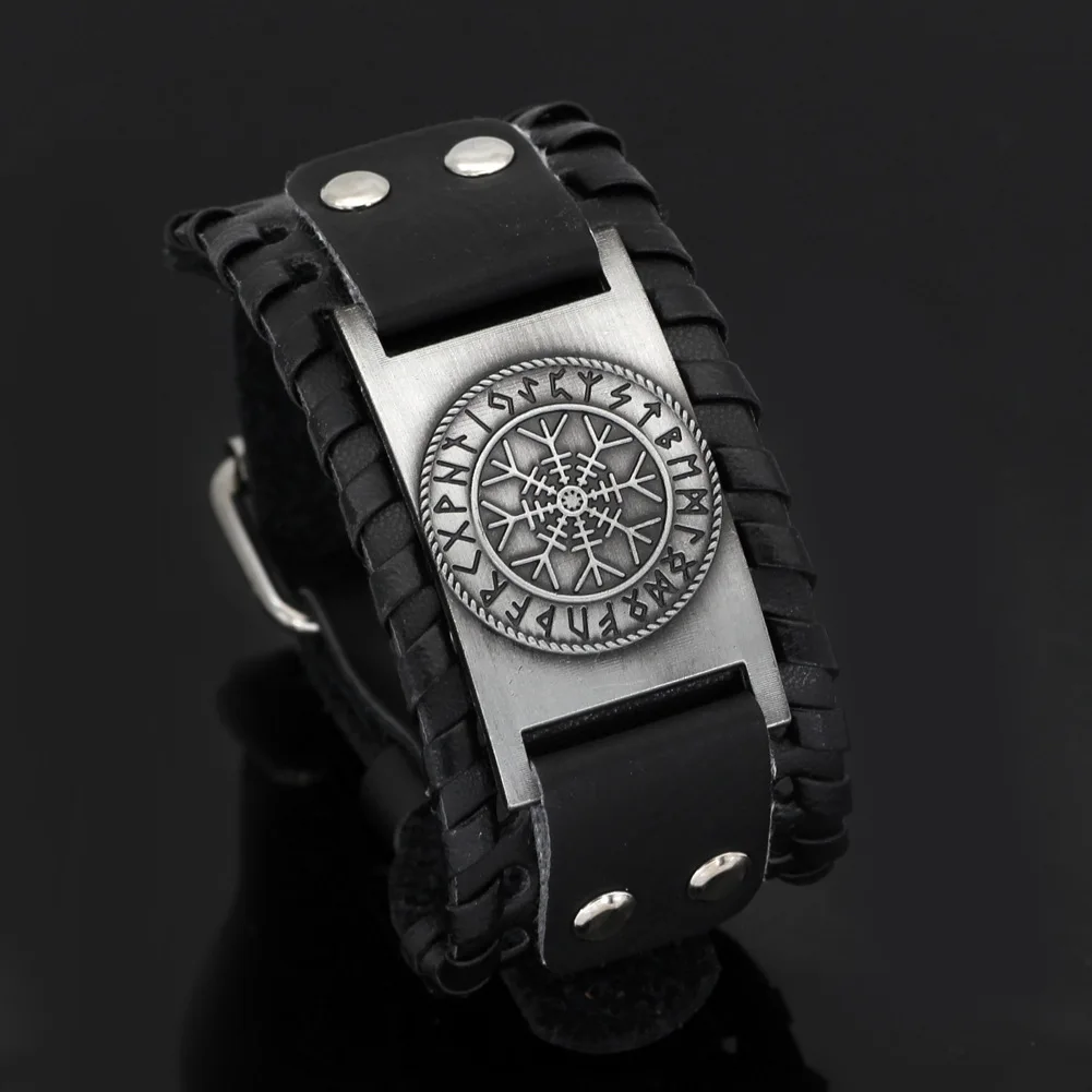 Viking snowflake Bracelet men's jewelry Nordic Viking Vegvisir Compass Bangles Nordic Runes Leather Bracelet