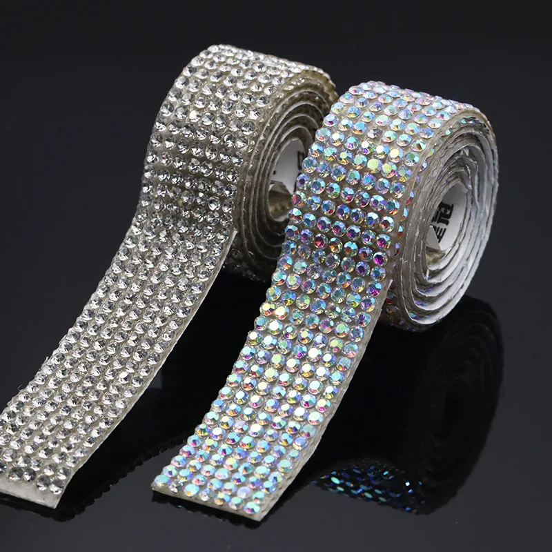 Self-Adhesive AAA Wide Crystal AB Clear Glitter Trim Rhinestone Chain Iron Glue on Hot Fix Tape DIY Shoes Clothing Decoration