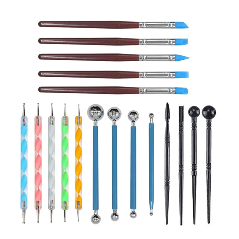 

18Pcs Clay Modeling Tool Set Pottery Carving Rock Painting Kit Ball Sculpting Mandala Dotting Tool for Ceramic Polymer Embossing