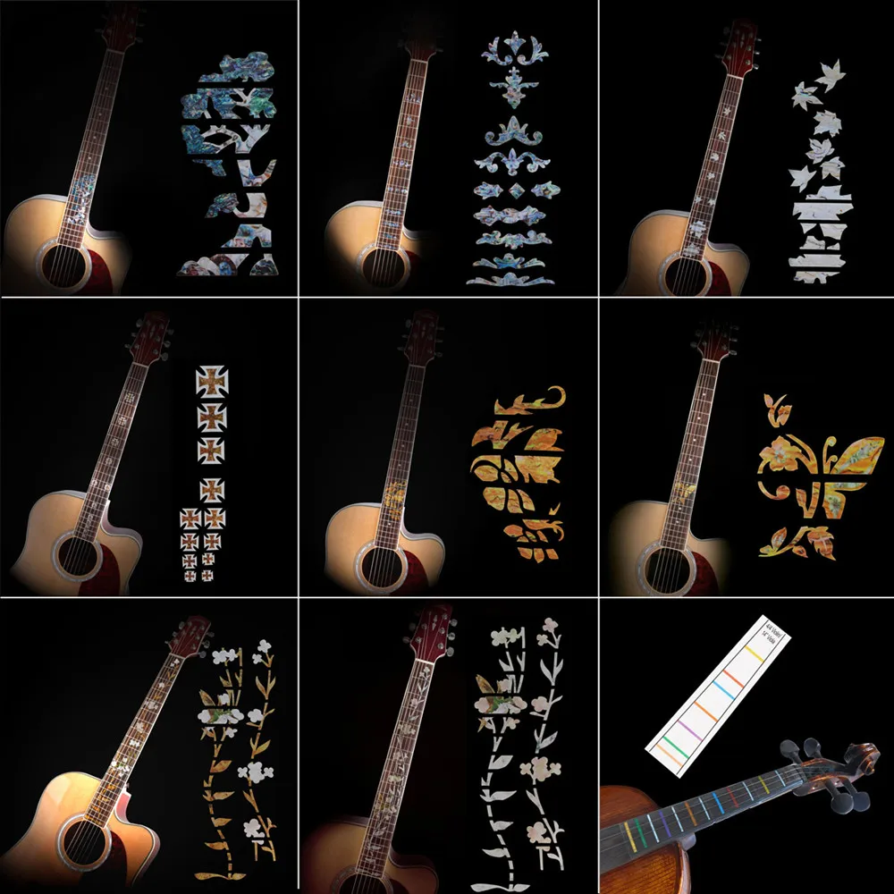 14 Styles Cross Inlay Decals Fretboard Sticker For Electric Acoustic Guitar Bass Ultra Thin Sticker Ukulele Guitarra Accessories