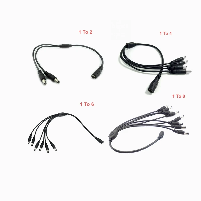 

5Pieces 1 Female to 2/4/6/8 Male DC Power Splitter Plug Cable 2.1*5.5mm Power Supply Adapter Cord for CCTV Camera Accessories