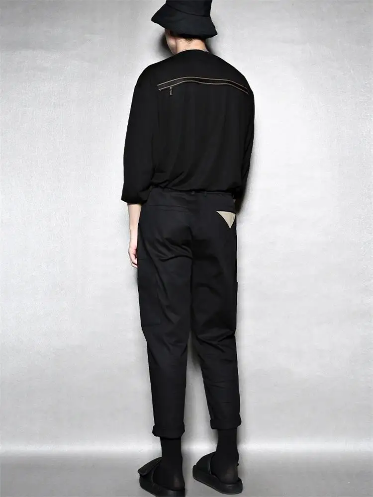 Men's New Classic Personality Color Patch Design Multi-Pocket Loose Taper Casual Oversized Cargo Pants
