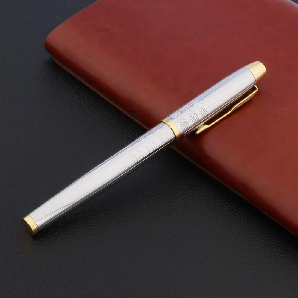 Luxe Metalen Kantoor Rechte Lijn Rvs Gloden Rollerball Pen