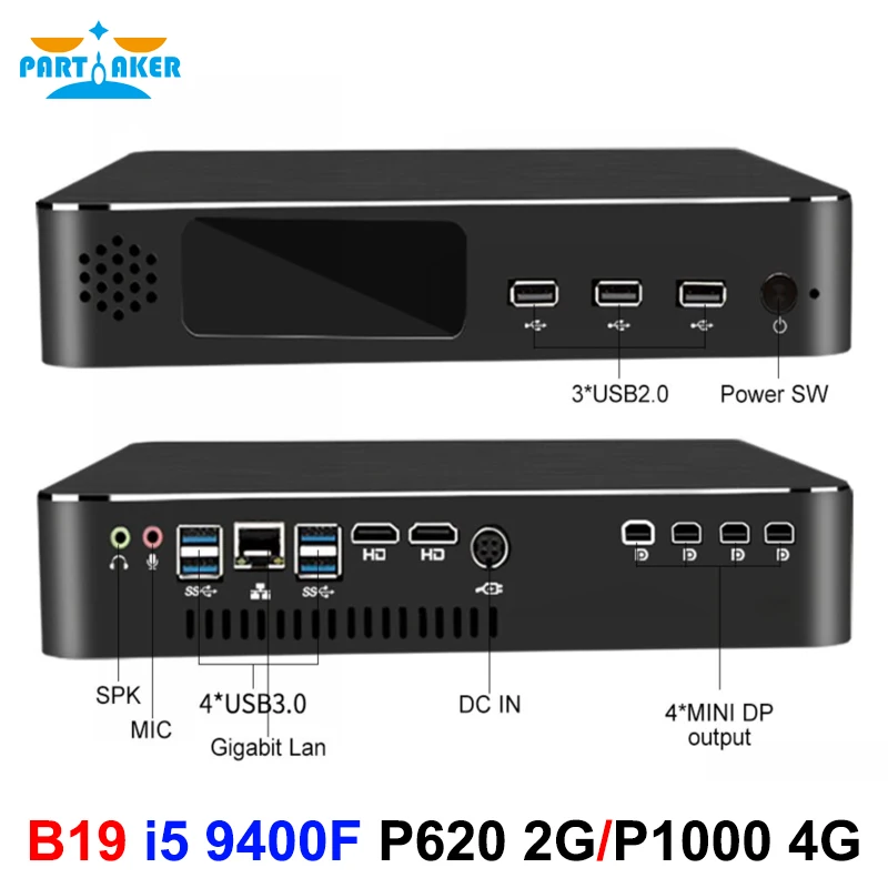 Partaker B19 Mini Desktop PC Computer i5 9400F with P1000 4G Dedicated Graphics for Design Video Editing Modeling