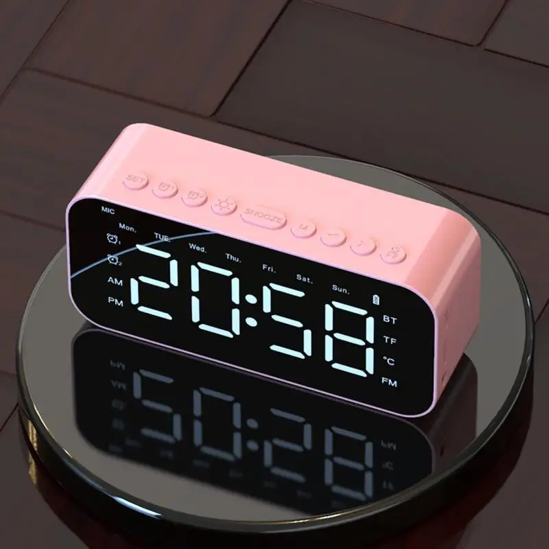 LED Mirror Alarm Clock Display Alarm Clock Portable Smart Speaker High-definition Sound Wireless Bluetooth-compatible Speaker