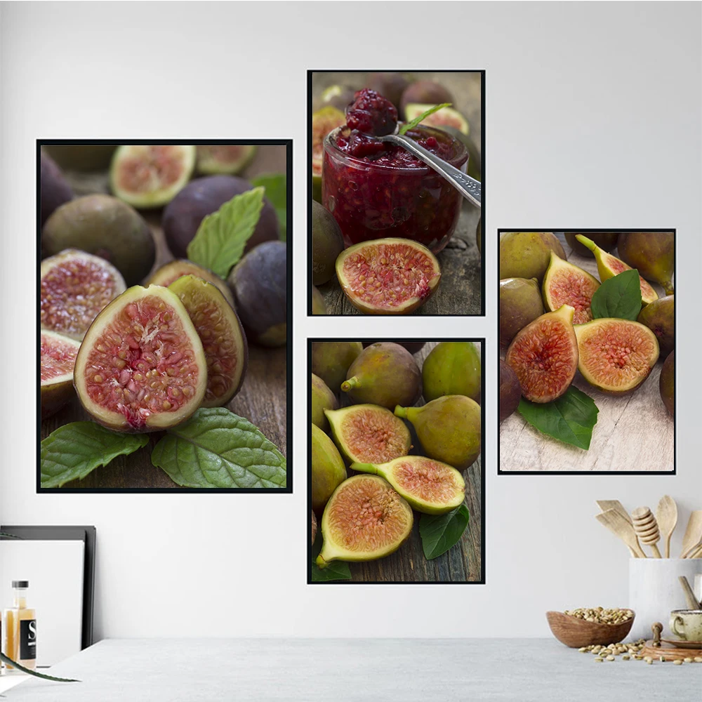 Cuadros de higos frescos de fruta de cocina, pinturas en lienzo en arte de pared, mermelada de higo nórdico, cartel decorativo para comedor, impresión de pared para sala de estar