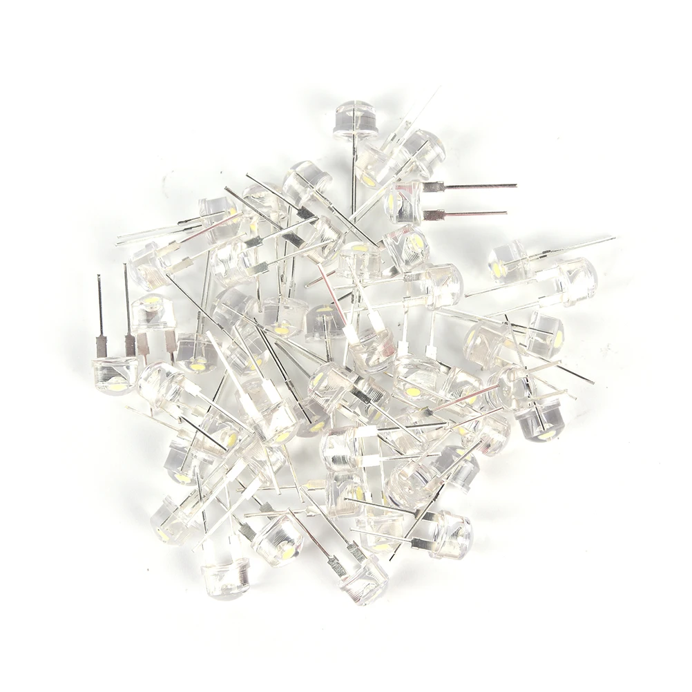 50PCS 8mm straw hat LED lamp bead are white light 0.5W F8 power 0.5W hat light-emitting diode