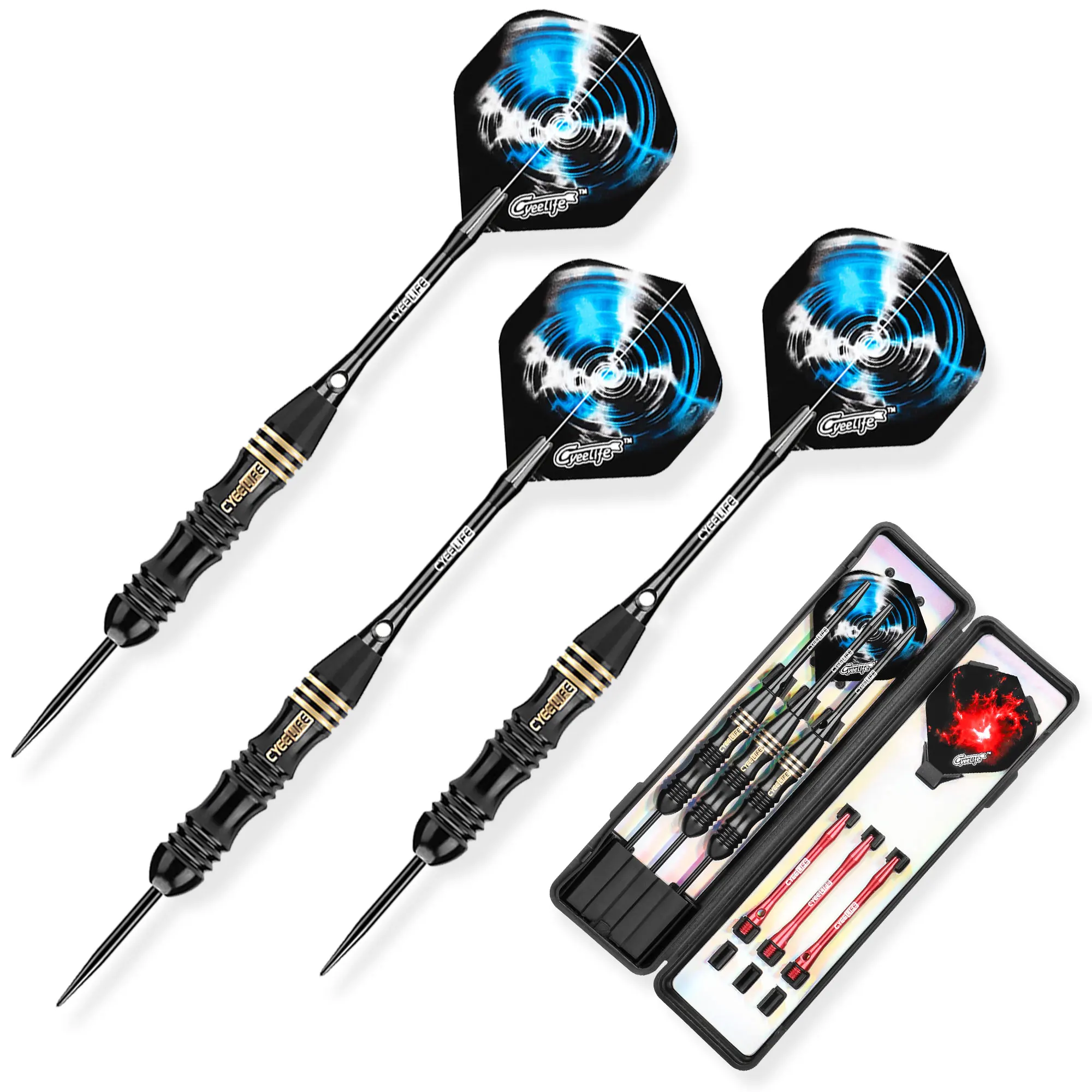 

CyeeLife 24g Steel Tip darts set Professional with Cace,Aluminium Shafts + Extra Flights